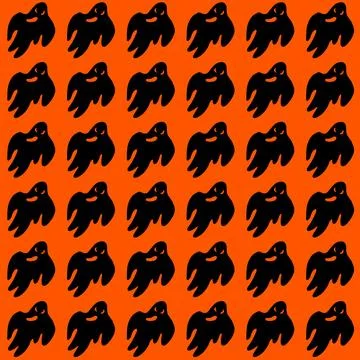 Flying Ghost Silhouette Halloween Pattern on Orange Background Illustrazione stock