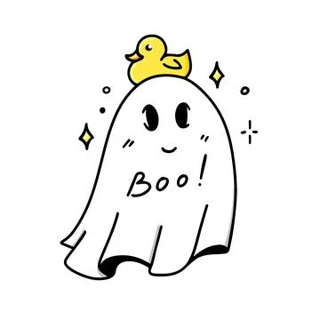 A flying ghost  with a yellow duck. A ghost under a white sheet Halloween Stock Illustration
