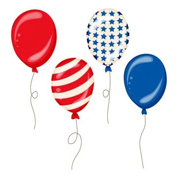 Flying Glossy USA flag pattern Balloons with 4th of July, United Stated Stock Illustration