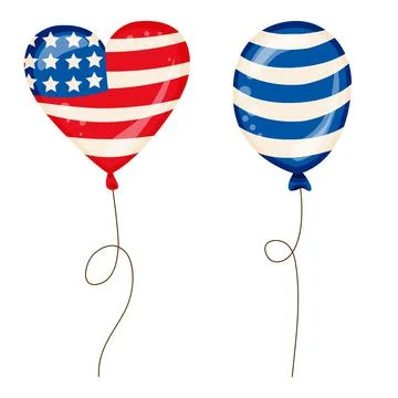 Flying Glossy USA flag pattern Balloons with 4th of July, United Stated Stock Illustration