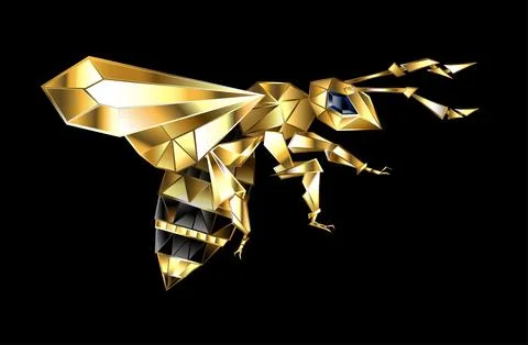 Flying gold polygonal bee Stock Illustration