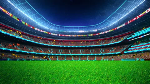 Flying On Grass In Stadium Night 4K Video stock 221533227