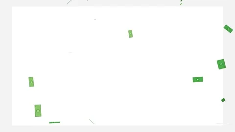Flying green currency notes exploding on white background Vídeos de archivo 344032384
