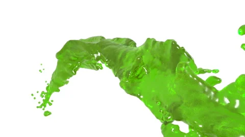Flying green liquid flow in slow motion. juice Stock Footage