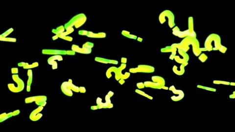 Flying green neon question marks on a black background. 3D animation Stock Footage 260630811