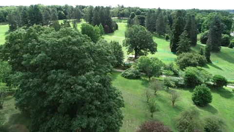 Flying in green park finding a statue Vidéo 230180089