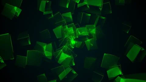 Flying green rectangular cubes Illustrazione stock