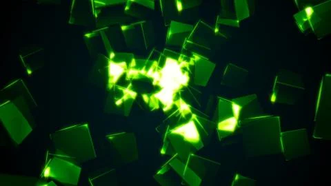 Flying green rectangular cubes Illustrazione stock