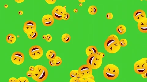 Flying grinning squinting face emoji icons joyful loop animation on green screen Stock Footage 316374779