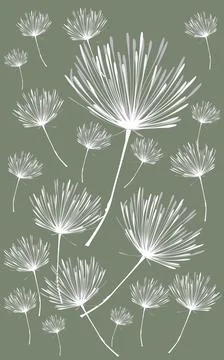 Flying group of dandelions Hit by the windon a green background Stock Illustration