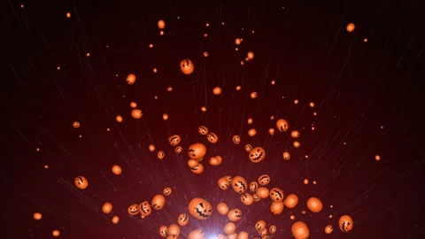 Flying Halloween Pumpkins Animation, Rendering, Background, Loop 库存影片 251106616