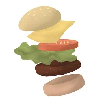 Flying hamburger illustration. tasty beefburger Stock Illustration