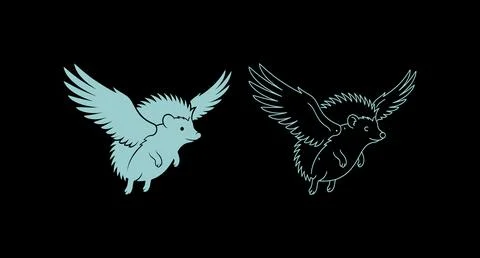 Flying hedgehog illustration in solid color and outline styles with cute anim Stock Illustration