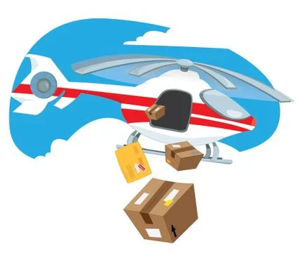 Flying helicopter delivering boxes and packages Stock Illustration