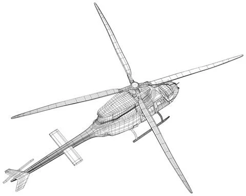 Flying helicopter. EPS10 format. Wire-frame Vector created of 3d. Helicopter Stock Illustration
