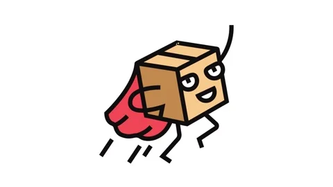 Flying hero cardboard box character color icon animation Stock Footage 326107439