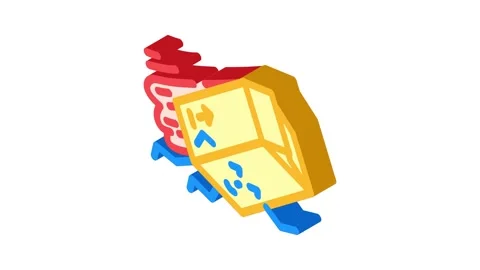 Flying hero cardboard box character isometric icon animation Stock Footage 327290573
