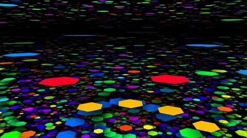 Flying hexahedrons. space background. Pulsating patterns that change color. VJ Stock Footage 83355633