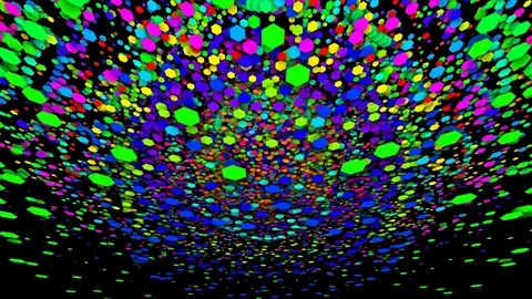 Flying hexahedrons. view from below. Pulsating patterns that change color. VJ Video stock 83356728