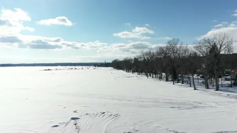 Flying high with a drone, going backward, moving away from the Oka village Stock Footage 164382676