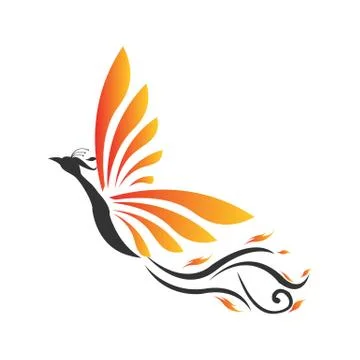 Flying high fire bird phoenix logo design vector illustrations graphic Stock Illustration