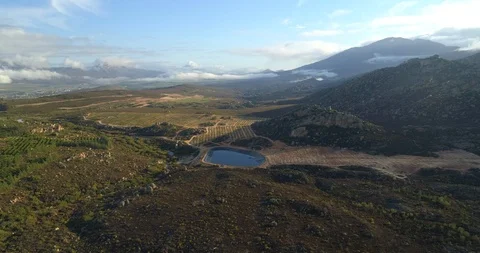 Flying High Over Dam and Farm in South African Countryside Stock-Footage 92335937