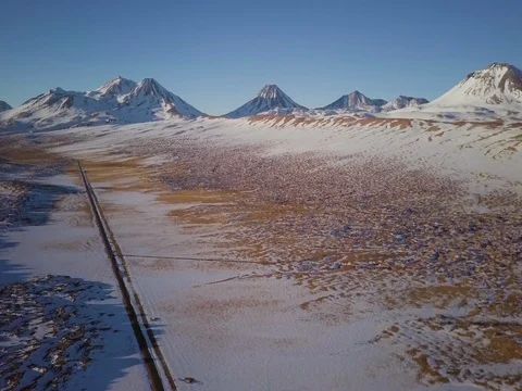 Flying high over desolate highway in northern Chile Stock Footage 83294764