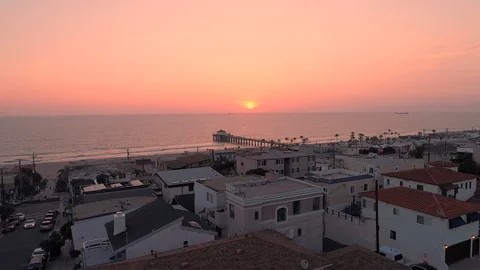 Flying high over Manhattan Beach, Los Angeles, California - * Some Color * Video stock 90104872