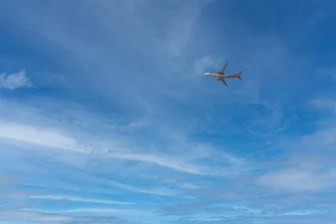 Flying high the plane. Stock Photos
