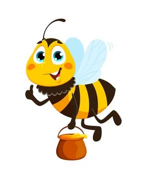 Flying with honey jug bee bug cartoon character Stock Illustration