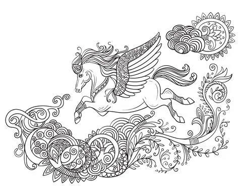 Flying horse coloring book vector illustration black Illustrazione stock