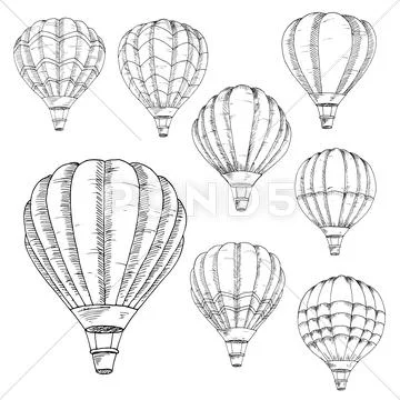 Flying Hot Air Balloons Sketches