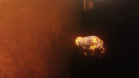 Flying hot asteroid to the planet Mars Stock Footage 242784417