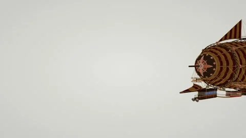 A flying huge steampunk airship isolated on a grey backdrop. Stock Footage 283473968
