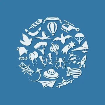 Flying icons in circle Stock Illustration