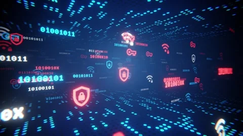 Flying icons representing online data security, privacy, and encryption Stock Footage 347806901