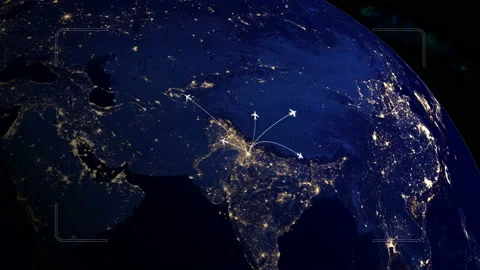 Flying from India to many flight direction connecting countries. Stock Footage 154691452
