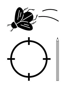 Flying insect and a target circle with a pencil nearby. Ideal for themes of f イラスト素材