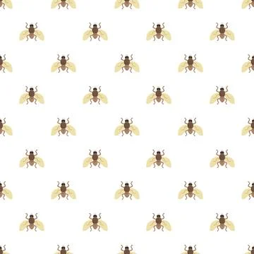 Flying insect bug pattern repeating on white backdrop Stock Illustration