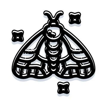 Flying insect moth with patterned wings black and white Illustrazione stock