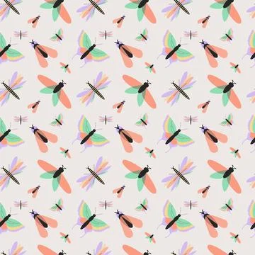 Flying insects minimal seamless vector pattern Stock Illustration