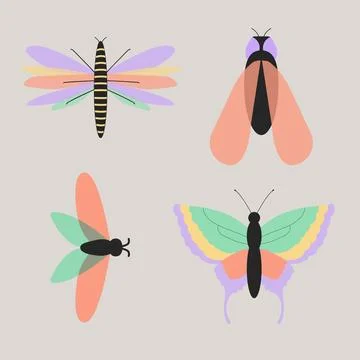 Flying insects minimal vector set Stock Illustration