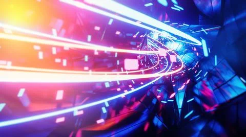 Flying inside blue data cables. 3D rendering illustration. Stock Illustration