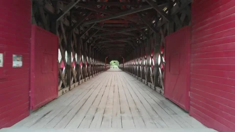 Flying inside covered bridge Stock Footage 133849905