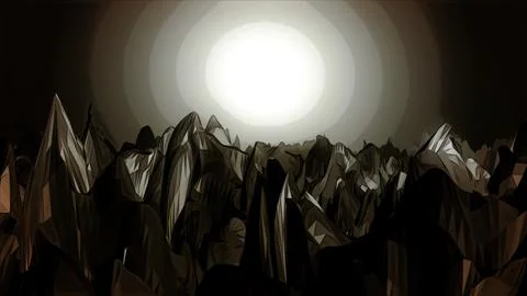 Flying inside dark underground cave with sharp rock formations. Animation Stock Illustration