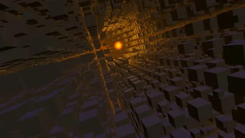 Flying Inside Digital Cubes Cubic Corridor With Light Ball Видео 143906371