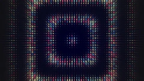Flying inside hypnotic rectangle tunnel with endless rows of numbers, seamless Stock Footage 152621878