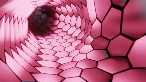 Flying inside a neon tunnel from hexagons. Seamless loop animation Stock Footage 186069123