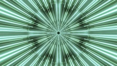 Flying inside neon tunnel with rays of light. Design. Blinking lights of time Illustrazione stock