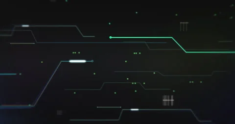 Flying inside network cyberspace cpu technology intro sequence with digital line Video stock 131768467